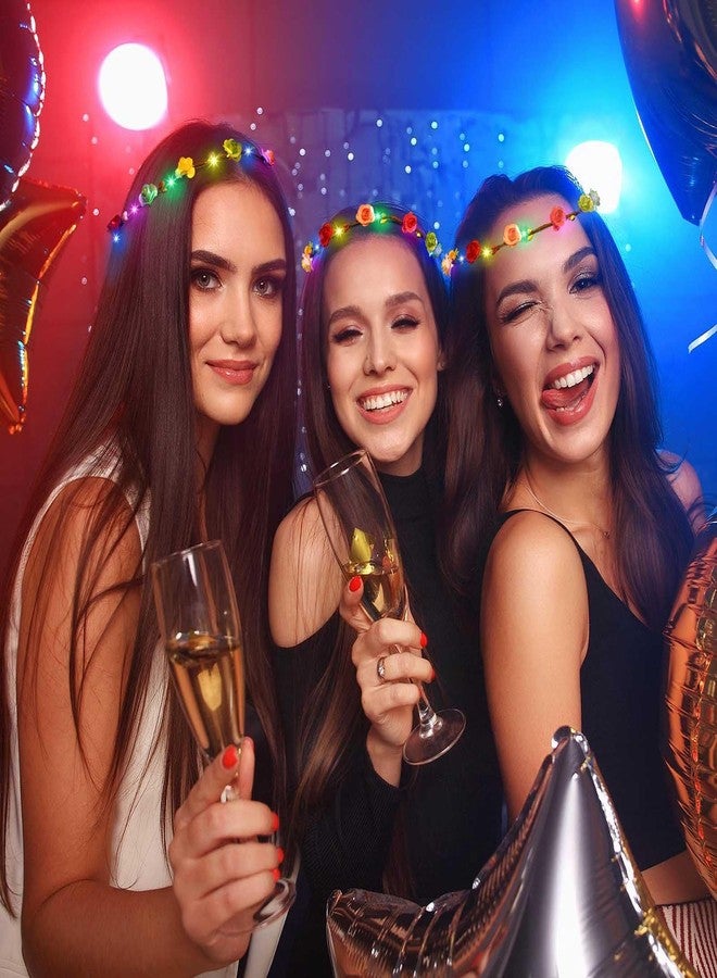 HONLYNE Valentines Day Gifts, 54 PCS New Year LED Flower Crowns Headbands, Light Up Flower Crowns For Women, Glow in the Dark Headband for Wedding Reception Mardi Gras Cosplay Princess Party Favors - Image 5